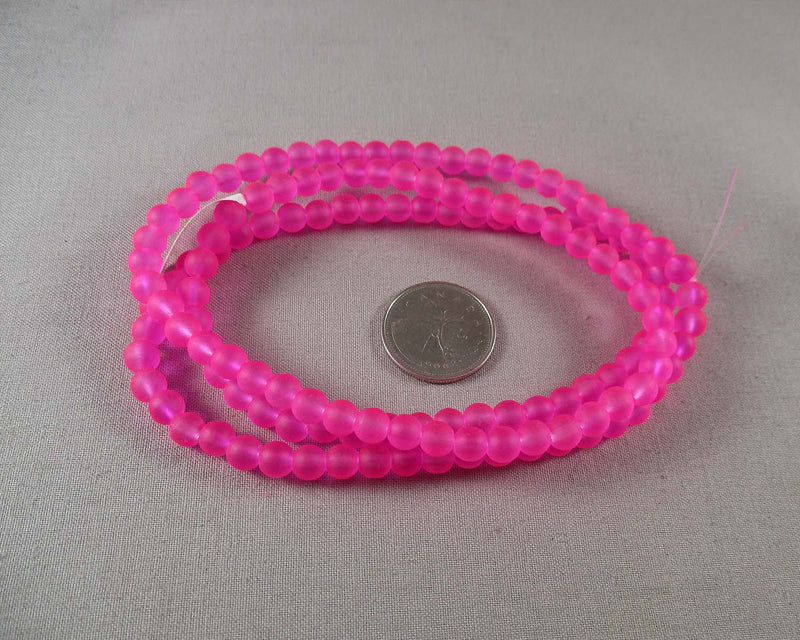 Neon Pink Frosted Glass 6mm Beads 31" Strand (2141)