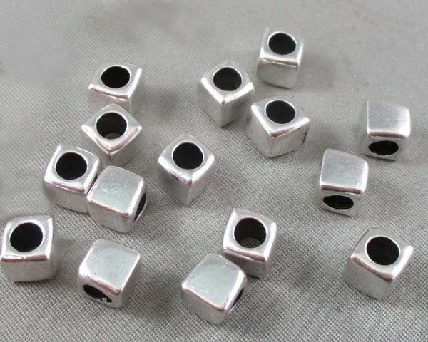 Silver Tone Square Spacer Beads 6.5mm 32pcs (C217)