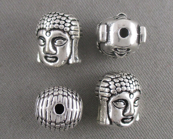 Silver Tone Buddha Head Spacer Beads 6pcs (2039)