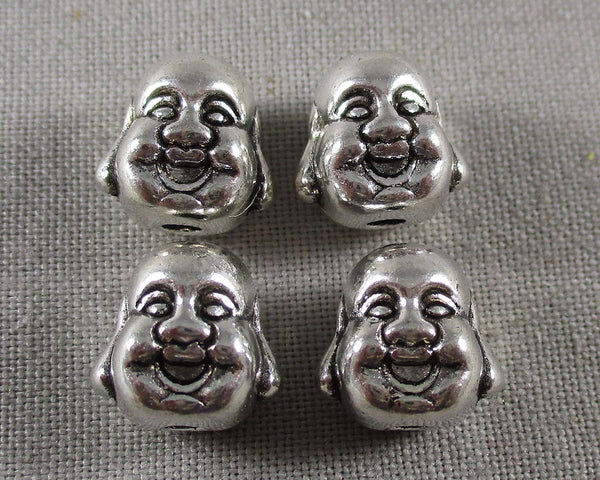 50% OFF!! Smiling Buddha Head Beads Silver Tone 6pcs (2158)