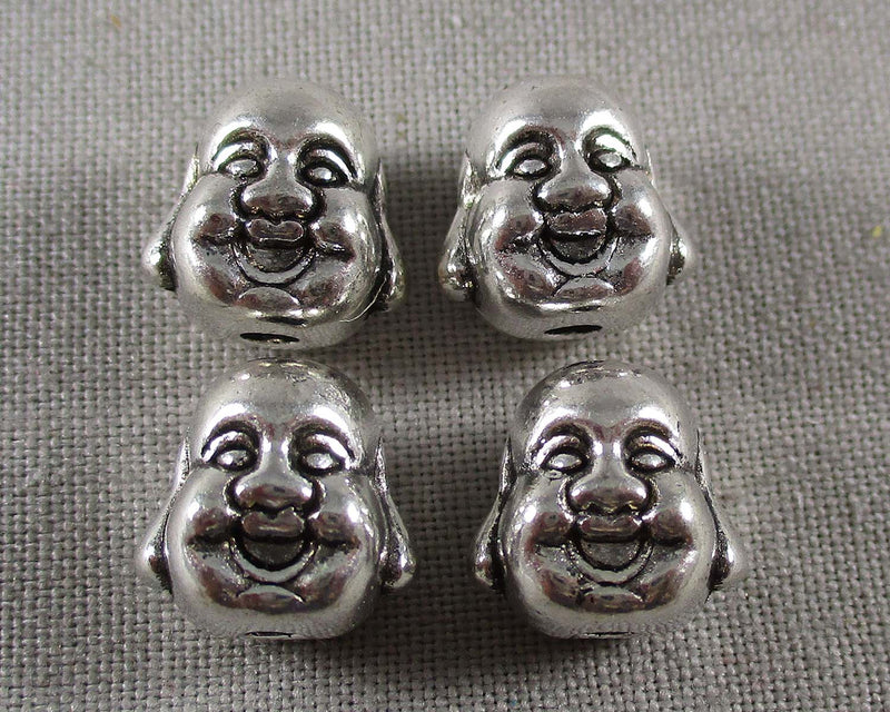 Smiling Buddha Head Beads Silver Tone 6pcs (2158)
