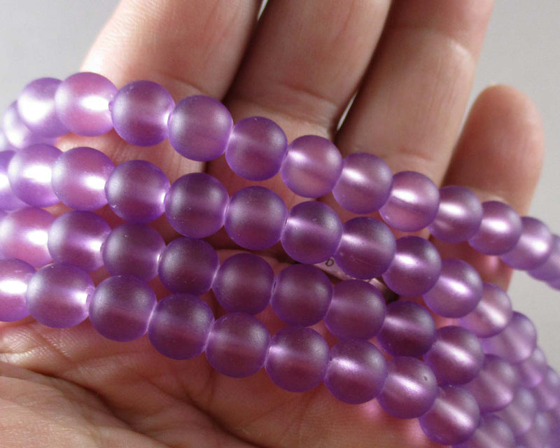 Blue Violet Frosted Glass 8mm Beads 31" Strand (2150)