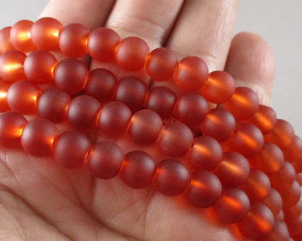 Tomato Red Frosted Glass 8mm Beads 31" Strand (2155)