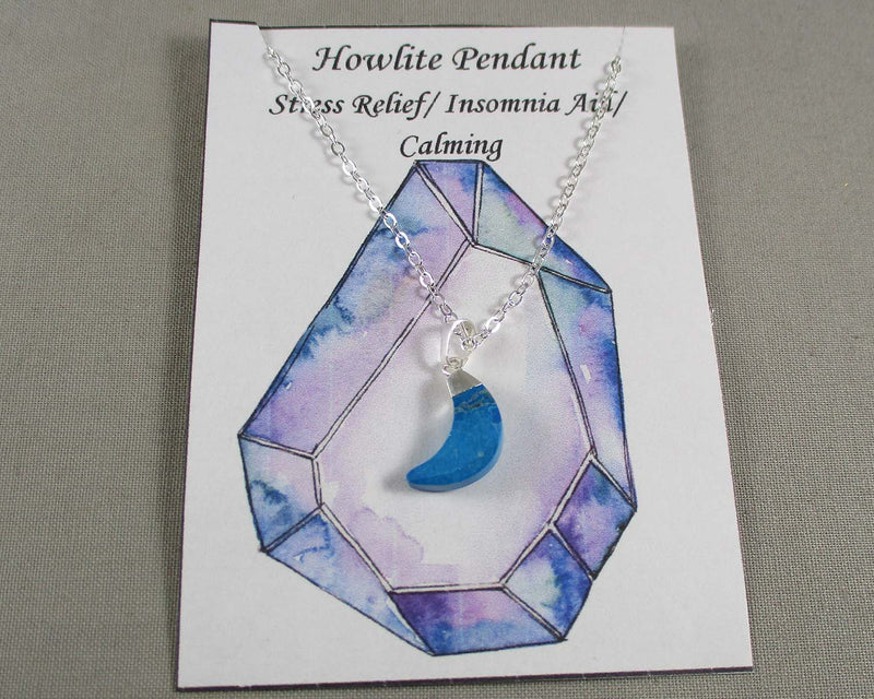 Blue Howlite Moon Pendant Necklace 1pc