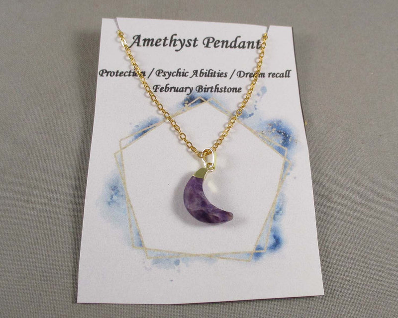 Amethyst Stone Moon Pendant Necklace 1pc