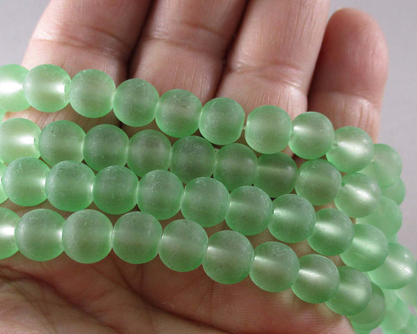 Pale Green Frosted Glass 8mm Beads 31" Strand (2151)