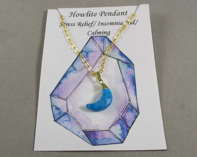 Blue Howlite Moon Pendant Necklace 1pc