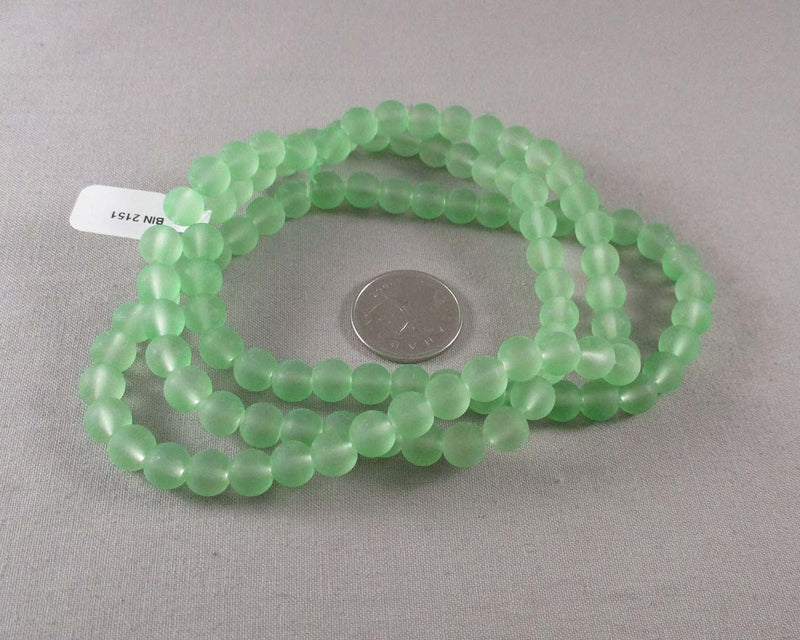 Pale Green Frosted Glass 8mm Beads 31" Strand (2151)