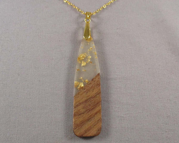 30% OFF!! Wood & Resin Pendant Necklace with Gold Foil 1pc (1526)