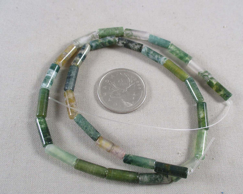 Moss Agate Column Beads 16" (0190)
