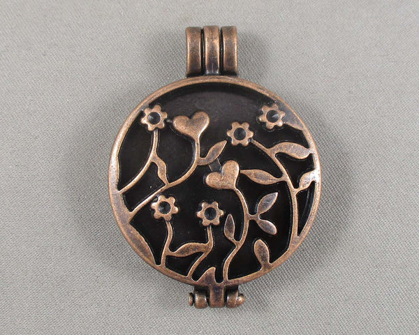 Red Copper Tone Flowers Diffuser Pendant 1pc 33mm (2375)