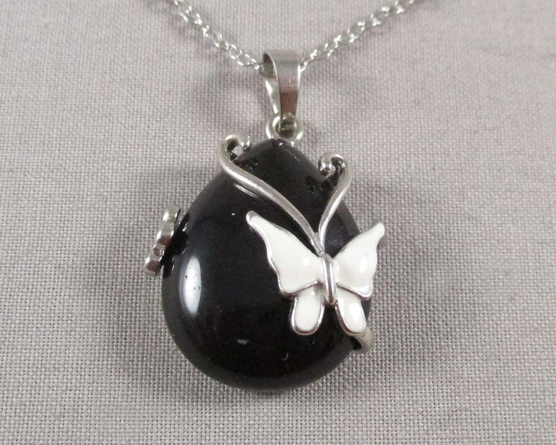 Obsidian with Enamel Butterfly Pendant 1pc (1689)