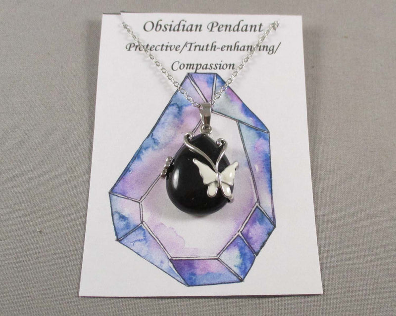 Obsidian with Enamel Butterfly Pendant 1pc (1689)