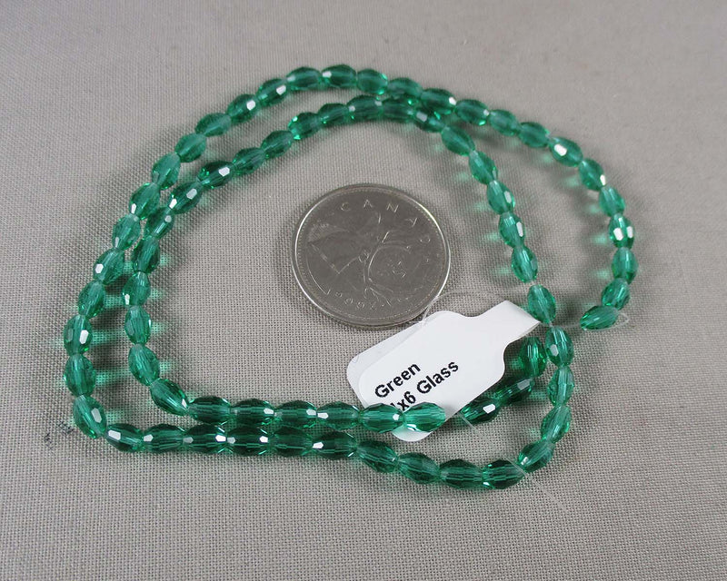 Dark Green Faceted Oval Glass Beads 4x6mm (0266)