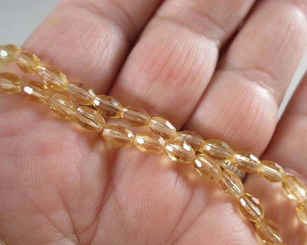 Champagne Faceted Oval Glass Beads 4x6mm (0265)