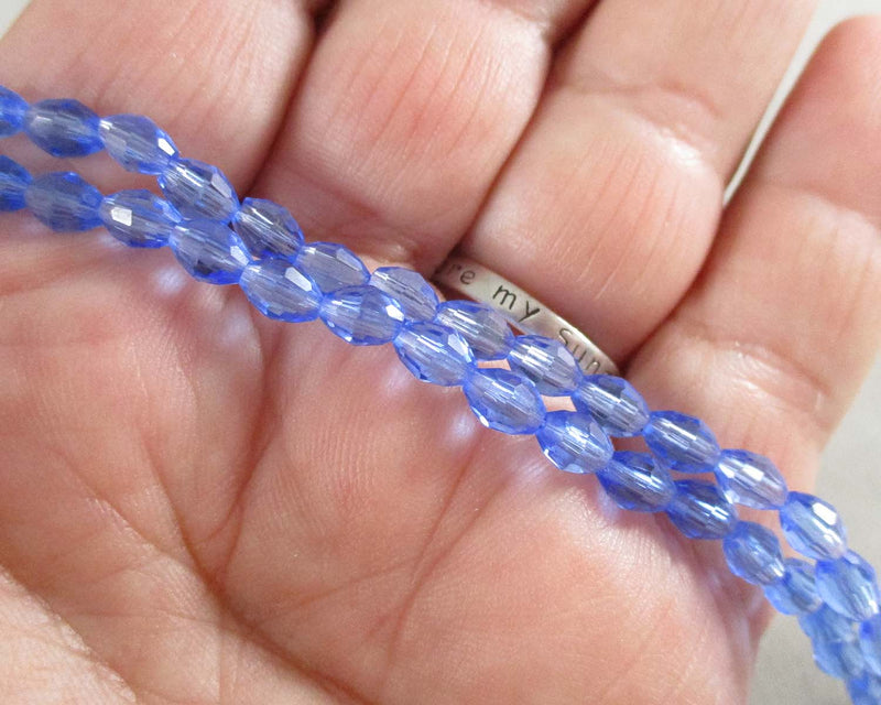 Blue Faceted Oval Glass Beads 4x6mm (0262)