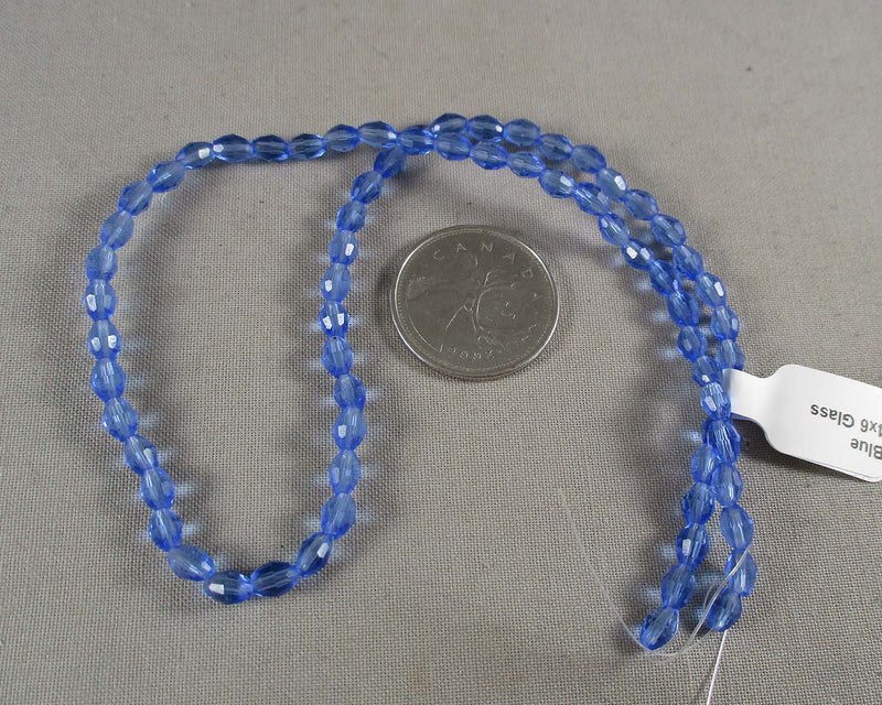 Blue Faceted Oval Glass Beads 4x6mm (0262)