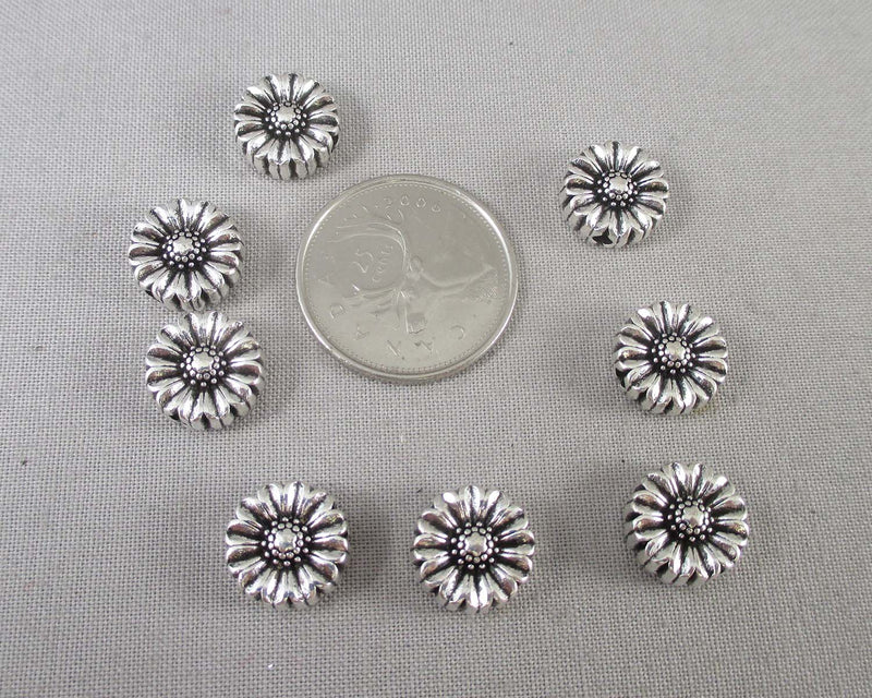Silver Tone Sun Flower Spacer Beads 11mm 8pcs (1546)