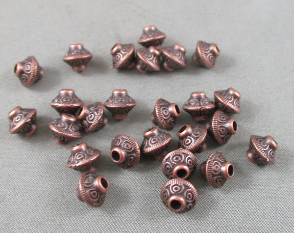 Red Copper Bali Bicone Spacer Beads 6.6x6.5mm 24pcs (1699)