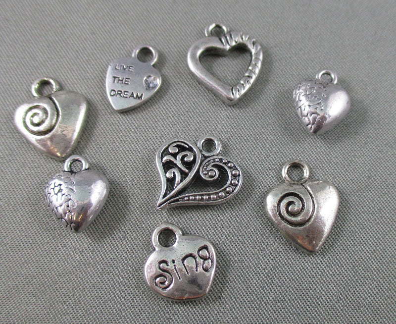 Heart Charm Silver Tone Mixed 8pcs (1277)