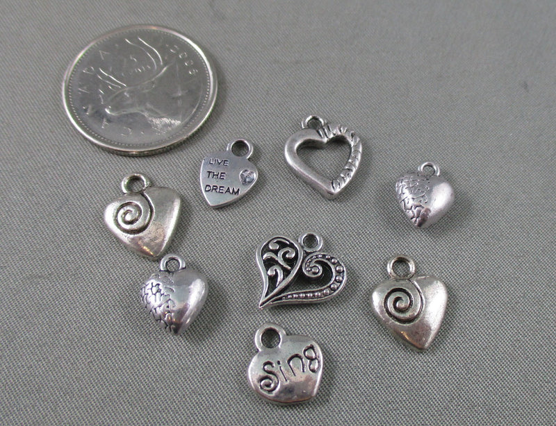 Heart Charm Silver Tone Mixed 8pcs (1277)