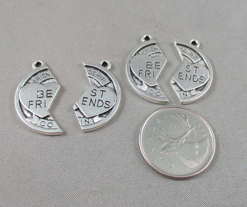 Best Friends Coin Split Charms Silver Tone 2 pairs (3038)