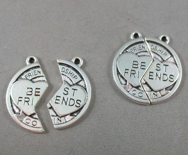 Best Friends Coin Split Charms Silver Tone 2 pairs (3038)