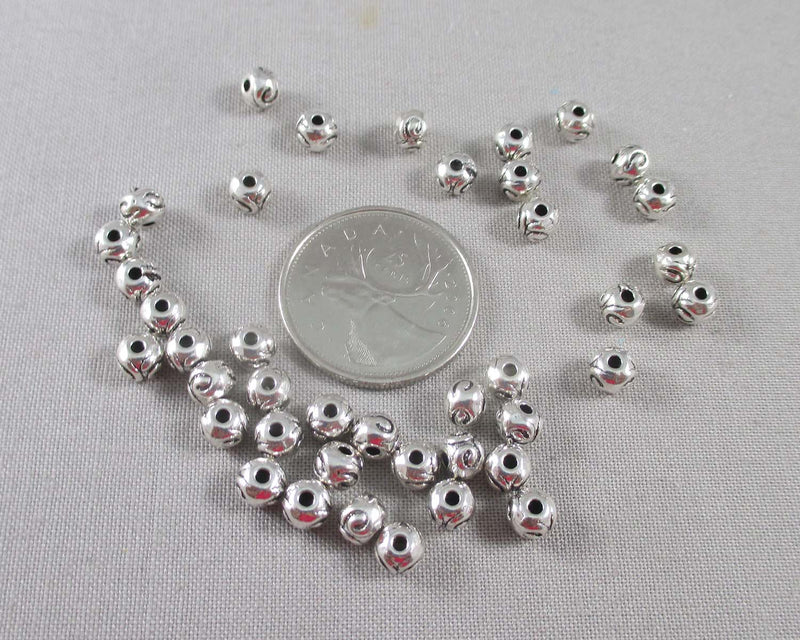 Silver Tone Round Tibetan Spacer Beads 5.5x4.5mm 34pcs (1403)