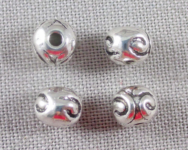 Silver Tone Round Tibetan Spacer Beads 5.5x4.5mm 34pcs (1403)