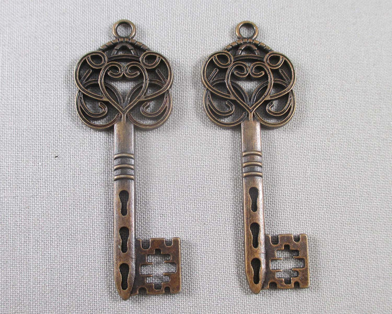 65% OFF!! Skeleton Key Charm Red Copper Tone 2pcs (0145)