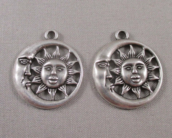 Sun & Moon Charms Silver Tone 2pcs (1547)