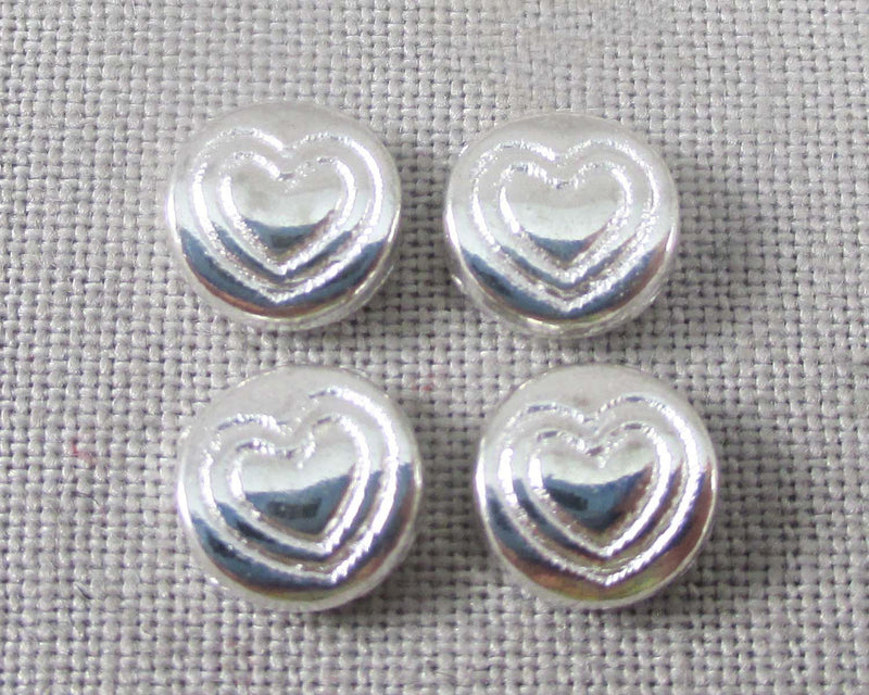 Silver Tone Flat Round Heart Spacer Beads 6x3mm 50pcs (C251)