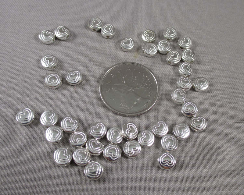 Silver Tone Flat Round Heart Spacer Beads 6x3mm 50pcs (C251)