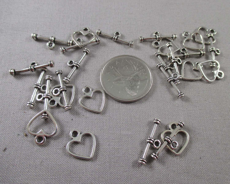 Heart Shaped Toggle Clasp Silver Tone 20 sets (G026-1)