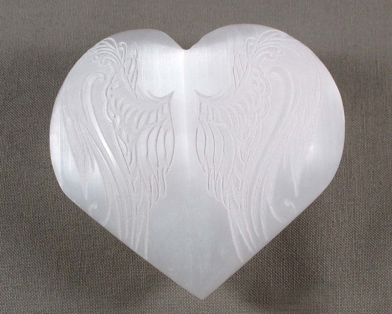 Selenite Angel Wings Heart 3" 1pc Z002