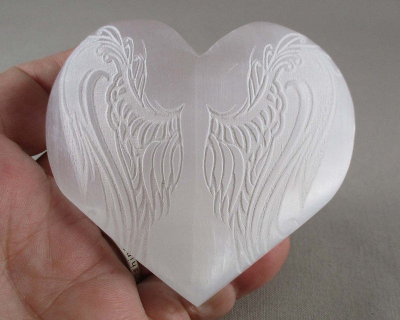 Selenite Angel Wings Heart 3" 1pc Z002