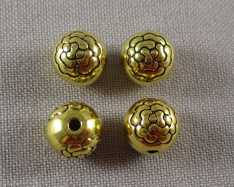 Gold Tone Round Flower Spacer Beads 8mm 8pcs (0345)
