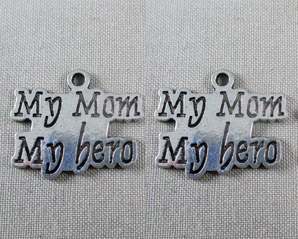 "My Mom My Hero" Charm Silver Tone 8pcs (0150)