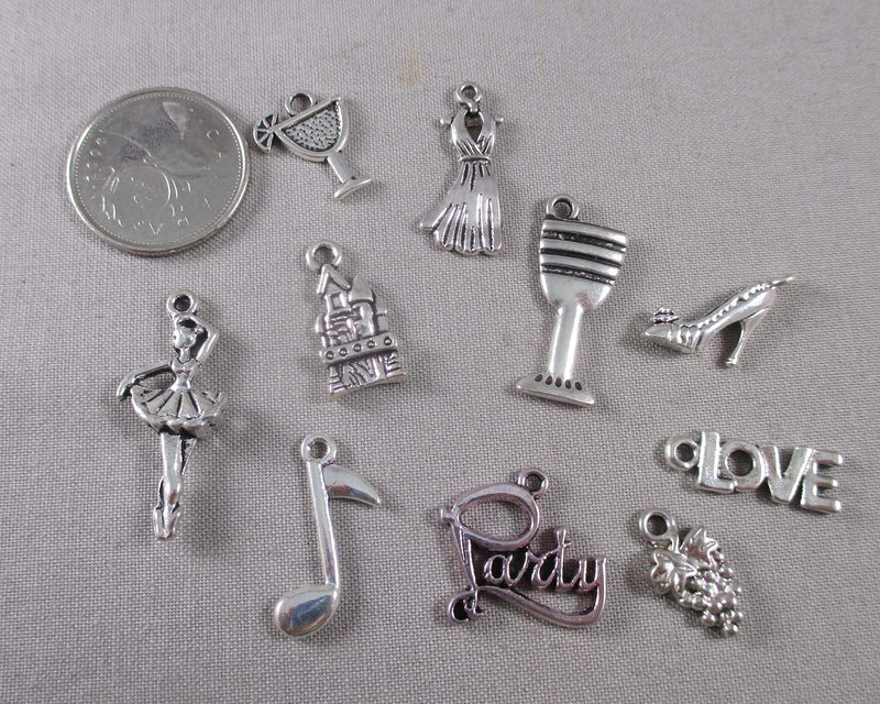 50% OFF!! Assorted Party Themed Mixed Charms Silver Tone 10pc set (0158)