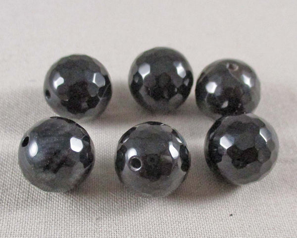 Black Onyx Round Faceted Beads 14mm 6pcs (0393)