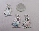 50% OFF!! Rabbit Holding Playing Card Charm Silver Tone 3pcs (0919)