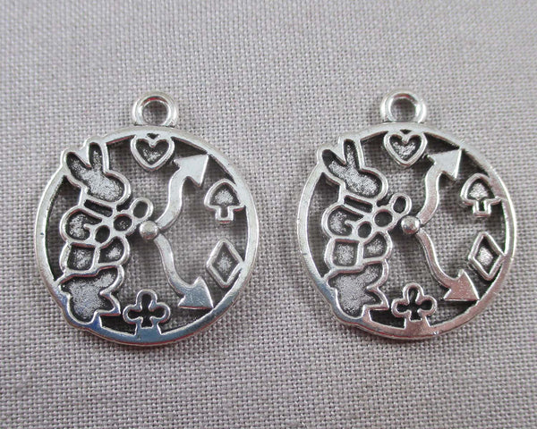 Rabbit in a Clock Charms Silver Tone 12pcs (0159)