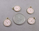 65% OFF!! Pink Clock Charm Gold Tone Enamel 4pcs (0172)