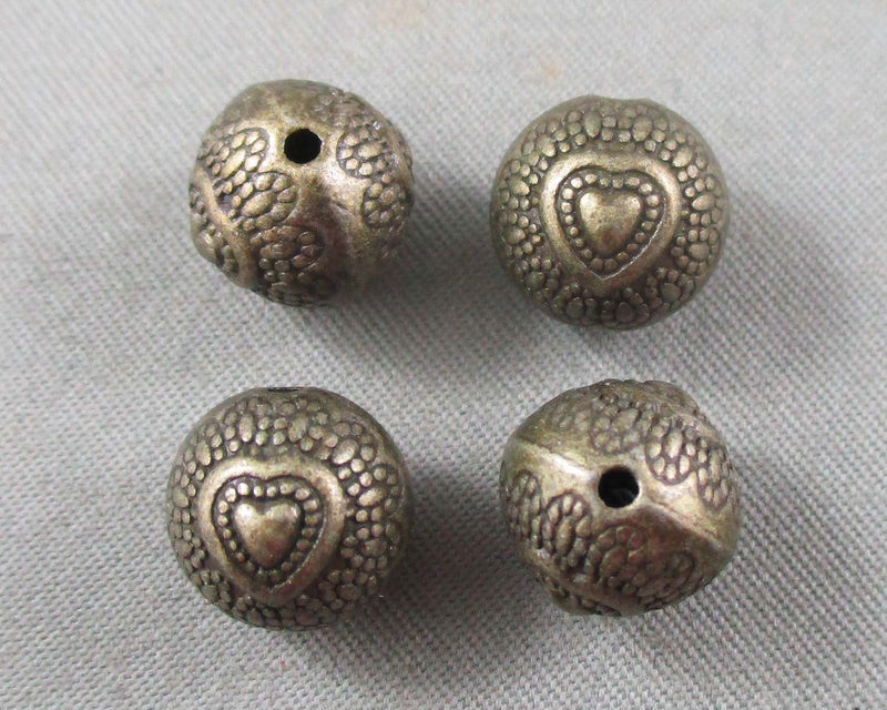 Antique Bronze Tone Round Heart Spacer Beads 10mm 8pcs (2163)