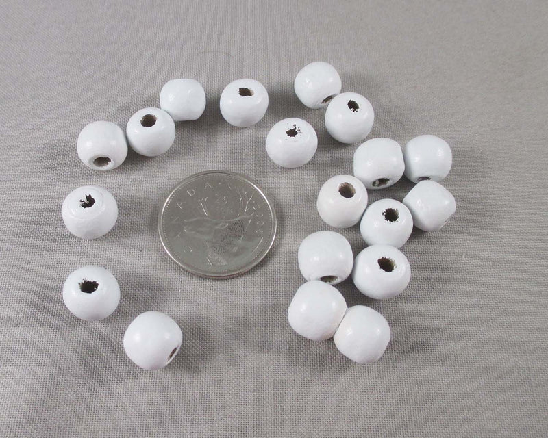 White Wood Beads Round Various Sizes