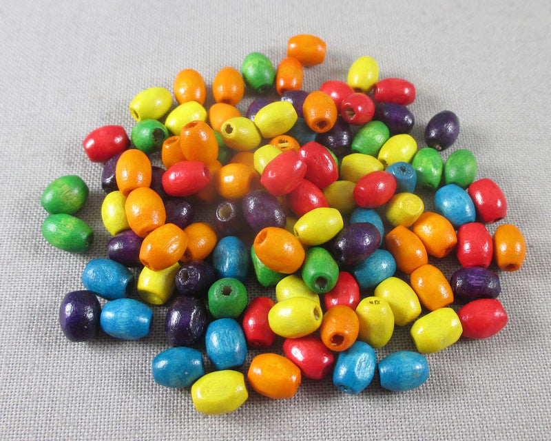 Mixed Color Wood Beads 4x6mm Rice Shape 100pcs (3049)