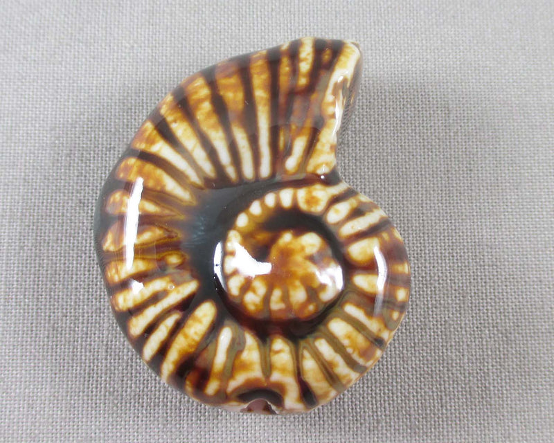 50% OFF!! Ammonite Shell Bead Brown Porcelain 1pc (0917)
