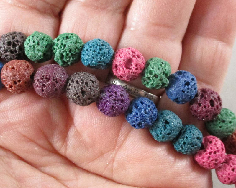 Dark Rainbow Lava Beads Round Various Sizes
