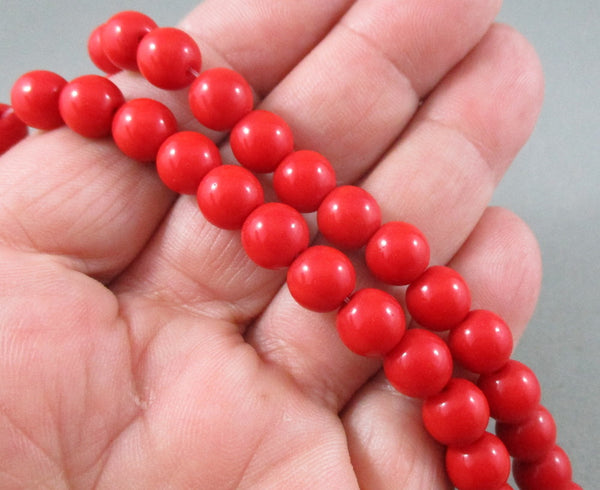 Red Round Beads Strand (Glass) Various Sizes