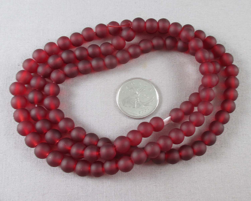 Dark Red Frosted Glass Beads Various Sizes